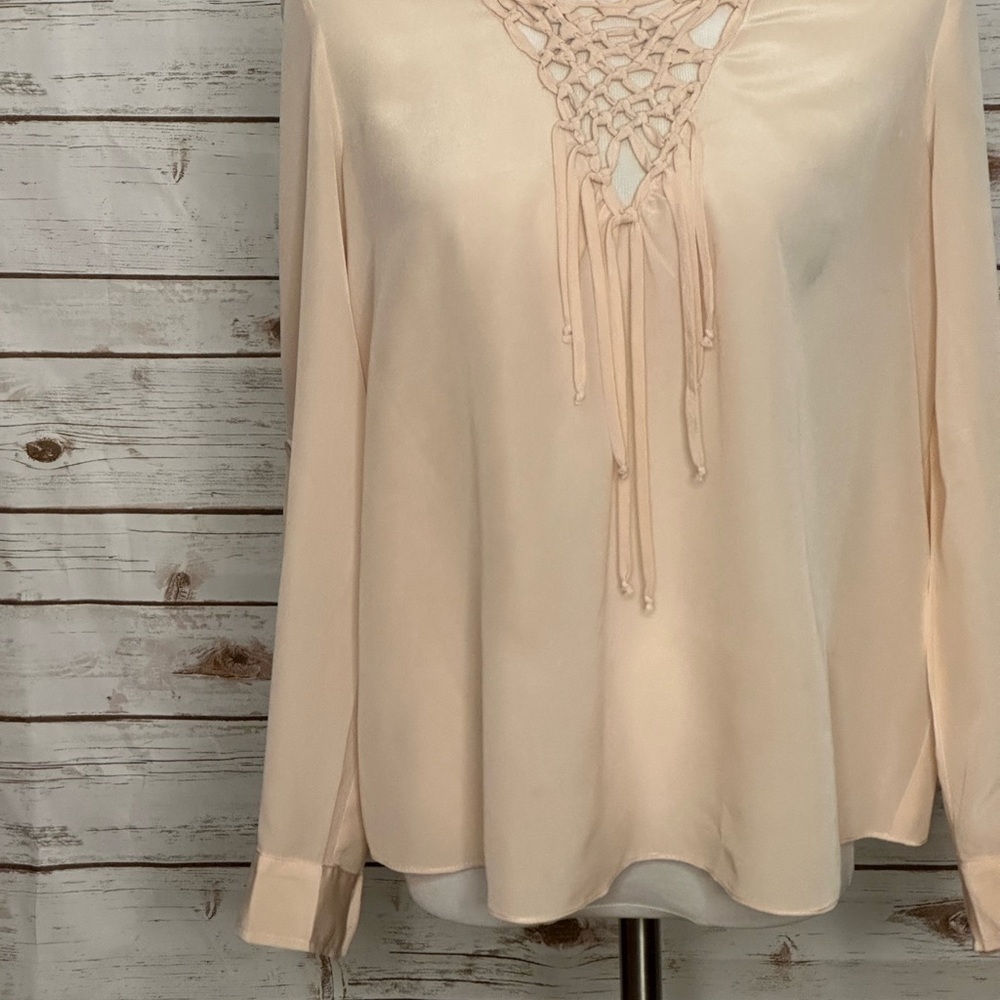 Rebecca Taylor light pink coquette silk braided neckline blouse Size 6 - Picture 3 of 11
